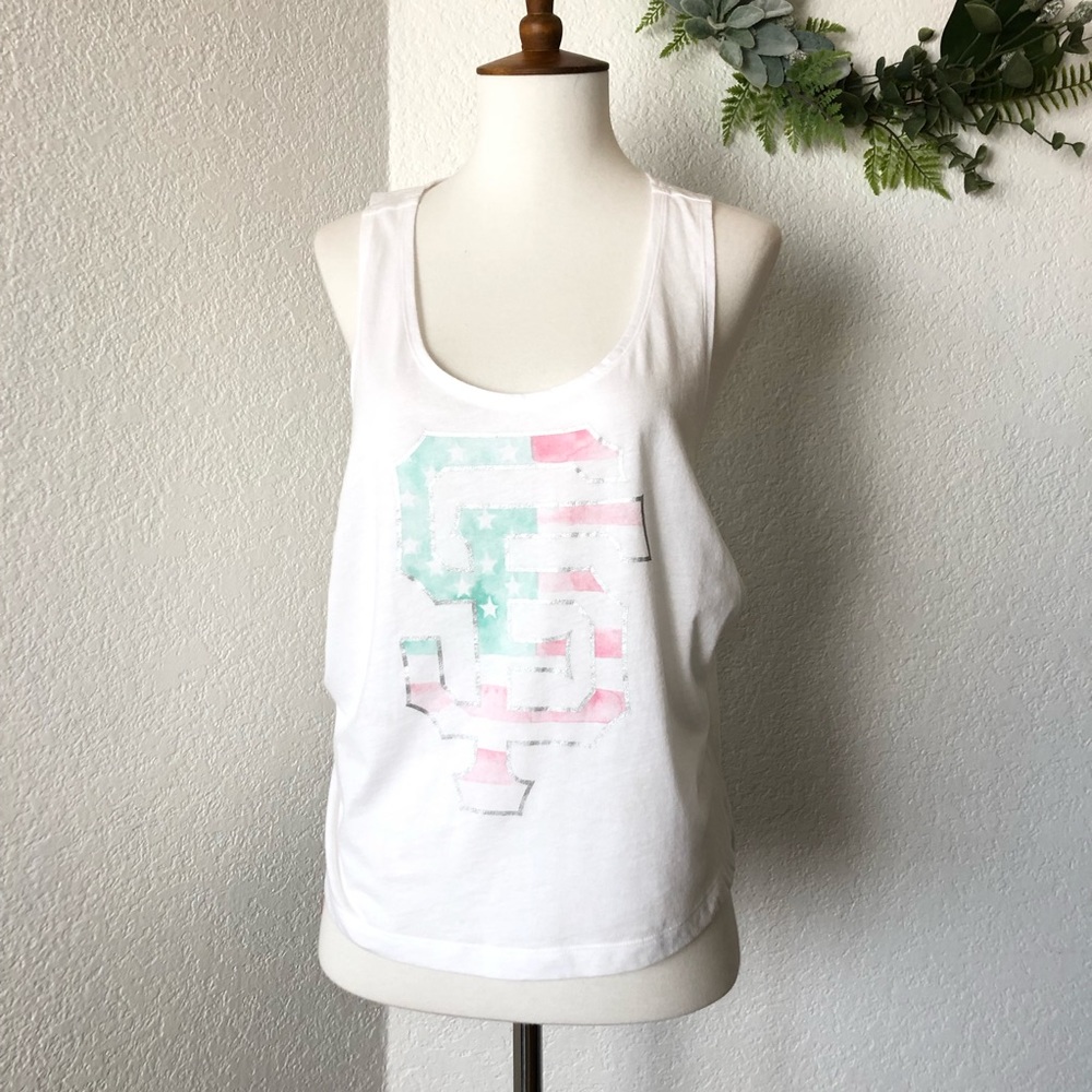 PINK • White American flag SF Giants Crop Top